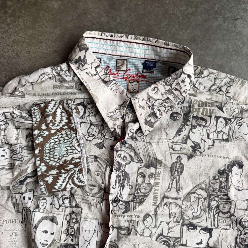 Robert Graham RARE Cartoon Art Comic Voices Button Up Shirt Flip Cuff Mens 3XL